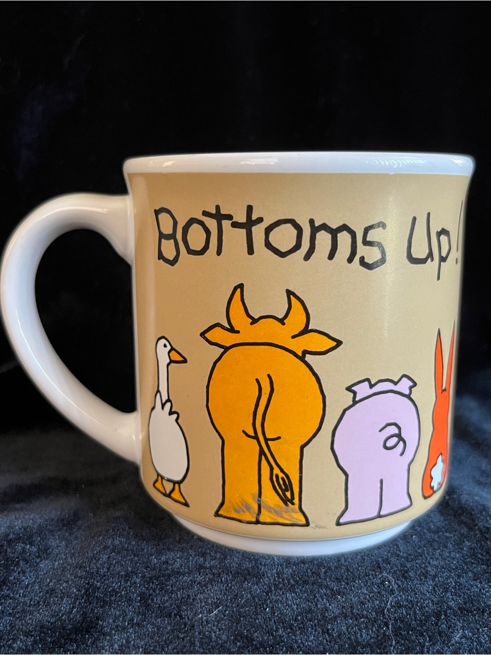 Vintage 'Bottoms Up!' MAX Coffee Tea Mug Recycled Paper Products Japan Funny
